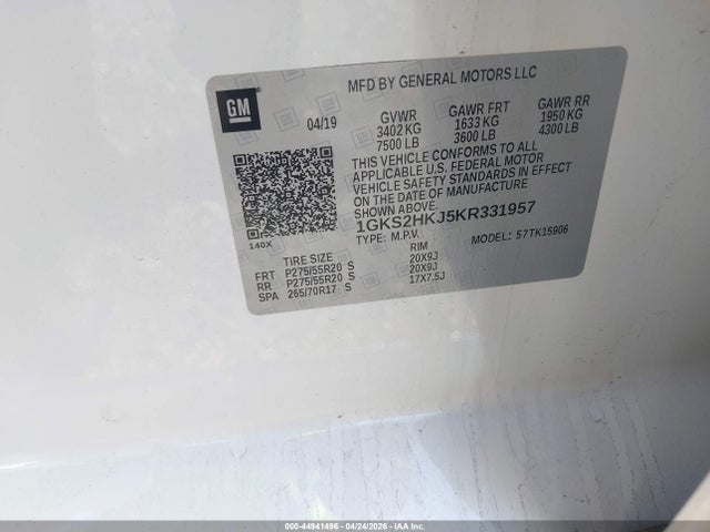 Продаж на аукціоні авто 2019 Gmc Yukon Xl Denali, vin: 1GKS2HKJ5KR331957, номер лоту: 44941496