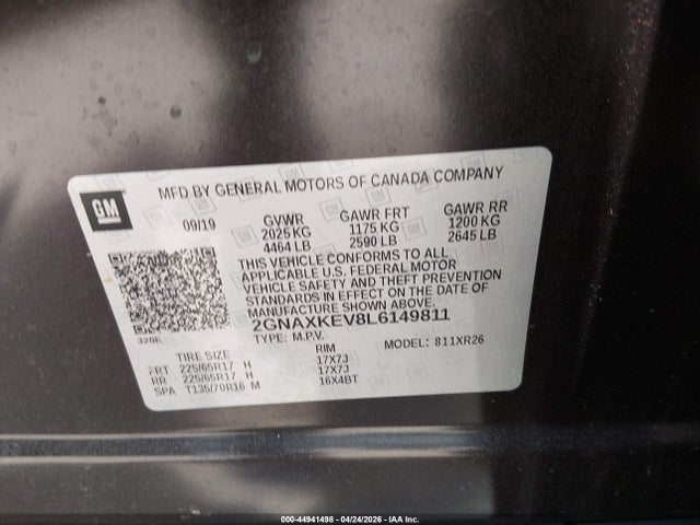 Продажа на аукционе авто 2020 Chevrolet Equinox Fwd Lt 1.5l Turbo, vin: 2GNAXKEV8L6149811, номер лота: 44941498