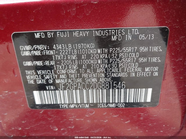 Aukcja sprzedaży 2013 Subaru Xv Crosstrek 2.0i Premium, vin: JF2GPACC2DG881546, numer aukcji: 44941548