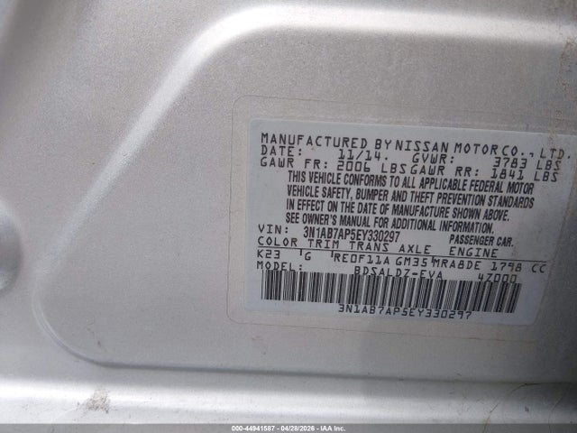 Продаж на аукціоні авто 2014 Nissan Sentra Sv, vin: 3N1AB7AP5EY330297, номер лоту: 44941587