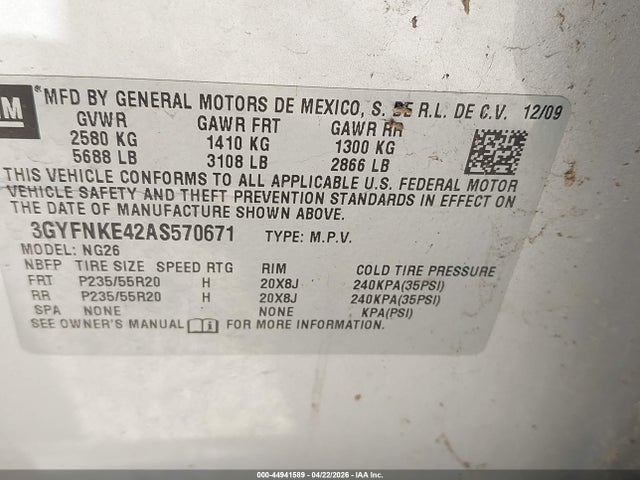 Aukcja sprzedaży 2010 Cadillac Srx Turbo Premium, vin: 3GYFNKE42AS570671, numer aukcji: 44941589