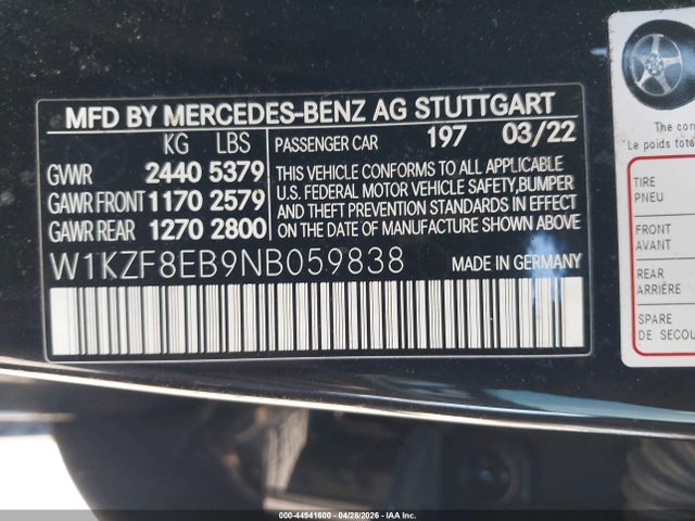 2022 Mercedes-benz E 350 4matic მანქანა იყიდება აუქციონზე, vin: W1KZF8EB9NB059838, აუქციონის ნომერი: 44941600