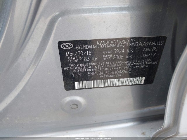 Aukcja sprzedaży 2017 Hyundai Elantra Se, vin: 5NPD84LF5HH048965, numer aukcji: 44941617