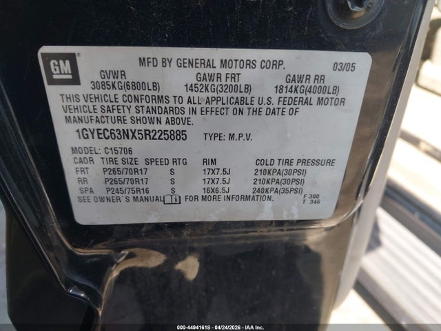 44941618 :رقم المزاد ، 1GYEC63NX5R225885 vin ، 2005 Cadillac Escalade Standard مزاد بيع
