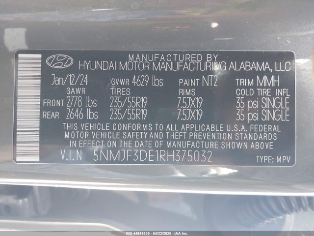 Продаж на аукціоні авто 2024 Hyundai Tucson Sel, vin: 5NMJF3DE1RH375032, номер лоту: 44941639