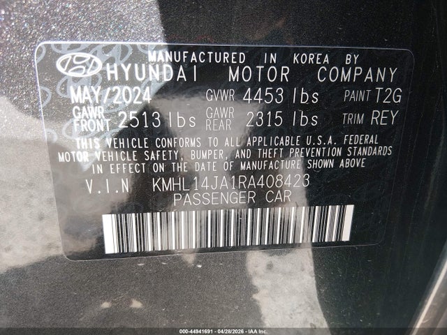 Aukcja sprzedaży 2024 Hyundai Sonata Sel, vin: KMHL14JA1RA408423, numer aukcji: 44941691