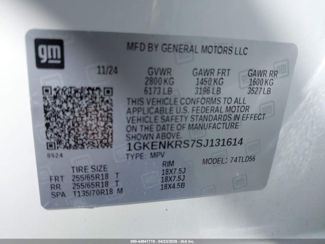 Aukcja sprzedaży 2025 Gmc Acadia Fwd Elevation, vin: 1GKENKRS7SJ131614, numer aukcji: 44941719