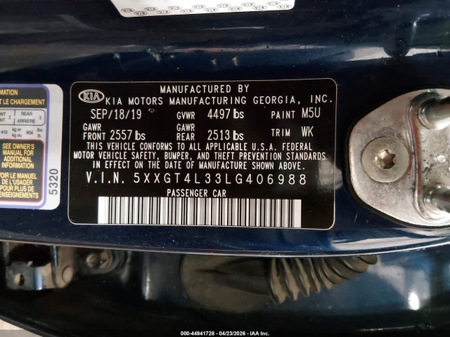 Aukcja sprzedaży 2020 Kia Optima S, vin: 5XXGT4L33LG406988, numer aukcji: 44941728