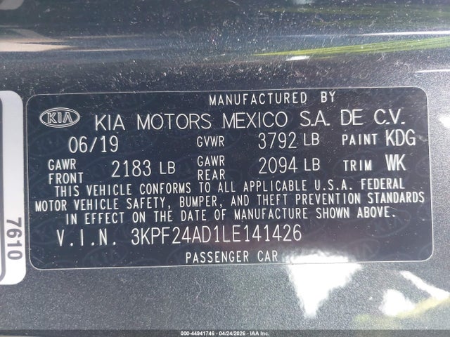 Продаж на аукціоні авто 2020 Kia Forte Lxs, vin: 3KPF24AD1LE141426, номер лоту: 44941746