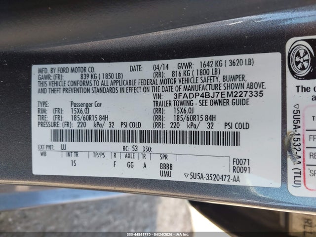 Продажа на аукционе авто 2014 Ford Fiesta Se, vin: 3FADP4BJ7EM227335, номер лота: 44941770