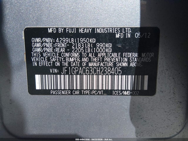 Продажа на аукционе авто 2012 Subaru Impreza 2.0i Premium, vin: JF1GPAC63CH238405, номер лота: 44941806