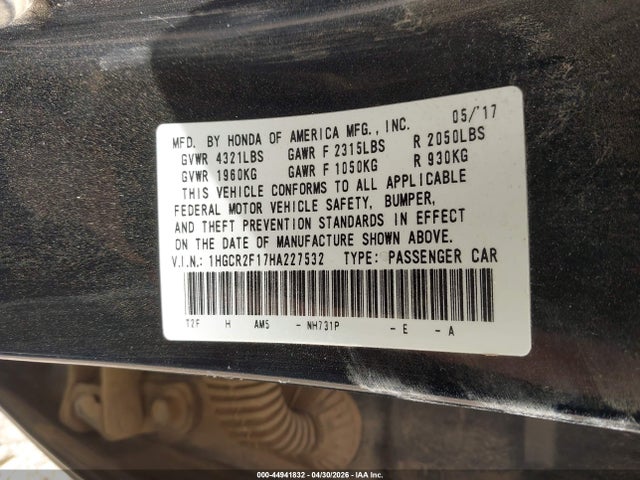 1HGCR2F17HA227532 Honda Accord Sport Se