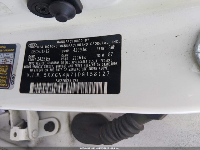 2013 Kia Optima Ex მანქანა იყიდება აუქციონზე, vin: 5XXGN4A71DG158127, აუქციონის ნომერი: 44941841