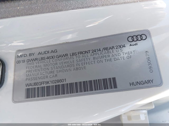 Aukcja sprzedaży 2019 Audi A3 45 Premium, vin: WAUBEGFF9K1028601, numer aukcji: 44941868