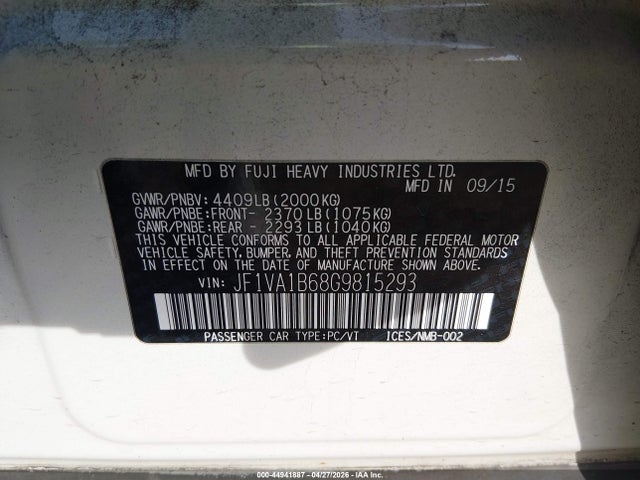 Aukcja sprzedaży 2016 Subaru Wrx, vin: JF1VA1B68G9815293, numer aukcji: 44941887