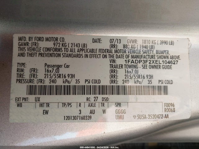 Продажа на аукционе авто 2014 Ford Focus Se, vin: 1FADP3F2XEL104627, номер лота: 44941895