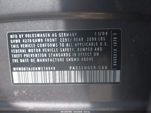 Aukcja sprzedaży 2010 Volkswagen Golf 4-door, vin: WVWDB7AJXAW216948, numer aukcji: 44941905
