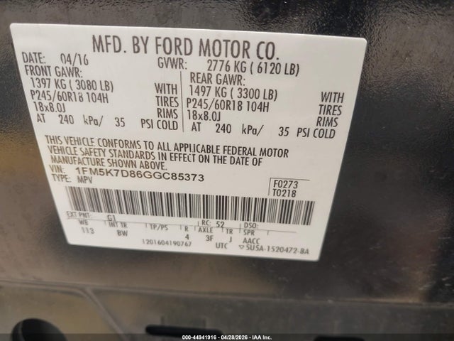 Ford EXPLORER XLT 2016 1FM5K7D86GGC85373 Image 9
