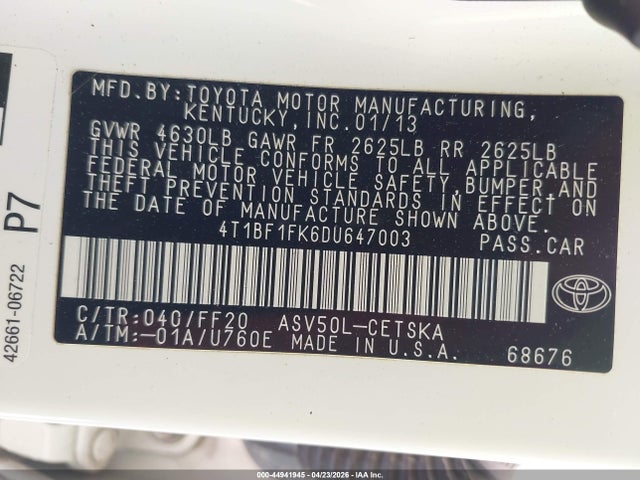 Aukcja sprzedaży 2013 Toyota Camry Se, vin: 4T1BF1FK6DU647003, numer aukcji: 44941945