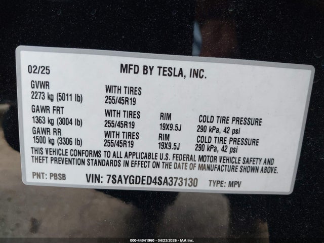 Продаж на аукціоні авто 2025 Tesla Model Y Long Range Dual Motor Rear-wheel Drive, vin: 7SAYGDED4SA373130, номер лоту: 44941960