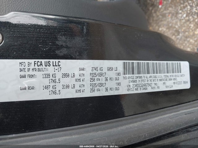 Продаж на аукціоні авто 2017 Dodge Grand Caravan Sxt, vin: 2C4RDGCG2HR675427, номер лоту: 44942008