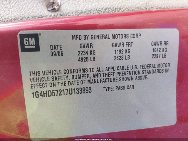 Продажа на аукционе авто 2007 Buick Lucerne Cxl, vin: 1G4HD57217U133893, номер лота: 44942006