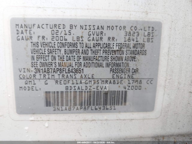 3N1AB7AP8FL643651 Nissan SENTRA SV