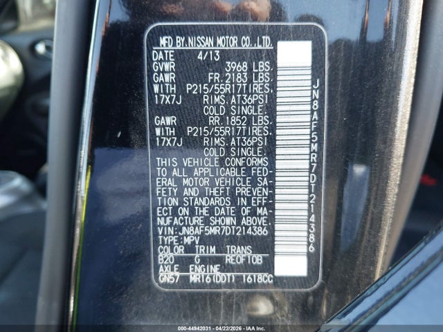 Продажа на аукционе авто 2013 Nissan Juke Sv, vin: JN8AF5MR7DT214386, номер лота: 44942031
