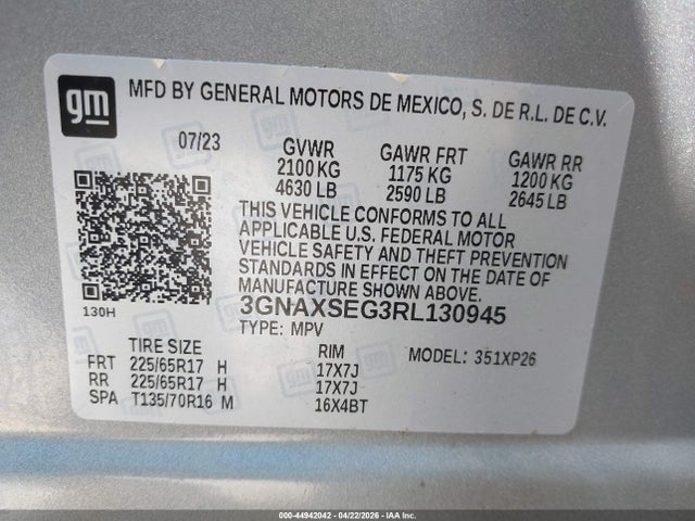 Продажа на аукционе авто 2024 Chevrolet Equinox Awd Ls, vin: 3GNAXSEG3RL130945, номер лота: 44942042