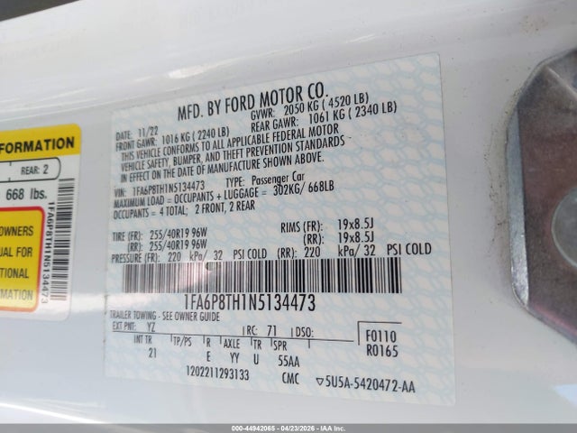 Ford Mustang Ecoboost Fastback 2022 1FA6P8TH1N5134473 Image 9