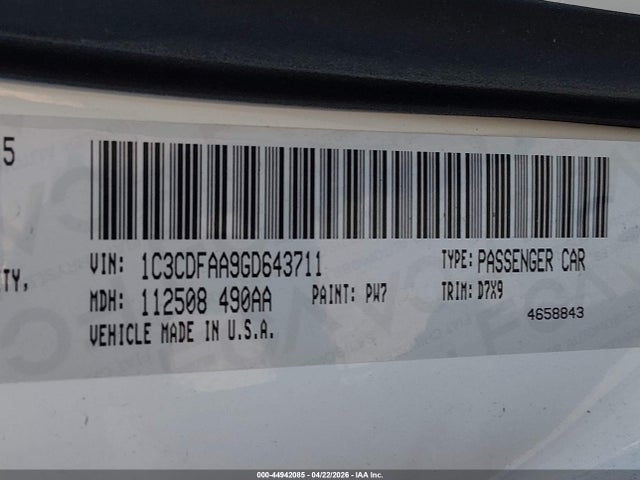 Продажа на аукционе авто 2016 Dodge Dart Se, vin: 1C3CDFAA9GD643711, номер лота: 44942085