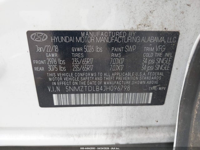 Aukcja sprzedaży 2018 Hyundai Santa Fe Sport 2.4l, vin: 5NMZTDLB4JH096798, numer aukcji: 44942093