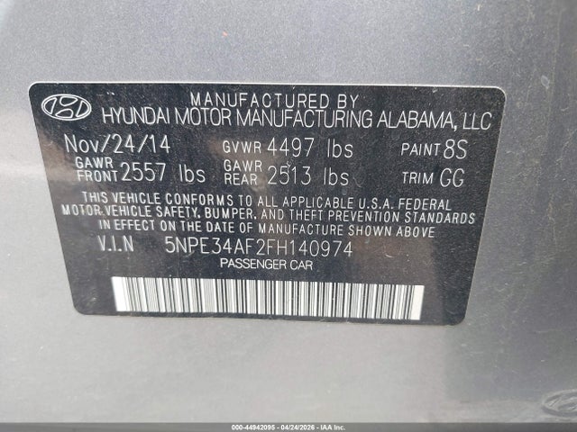 Aukcja sprzedaży 2015 Hyundai Sonata Sport, vin: 5NPE34AF2FH140974, numer aukcji: 44942095