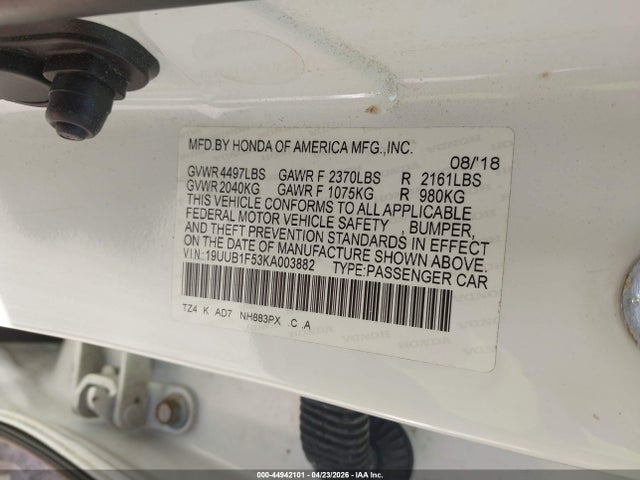 2019 Acura Tlx Tech Pkg მანქანა იყიდება აუქციონზე, vin: 19UUB1F53KA003882, აუქციონის ნომერი: 44942101
