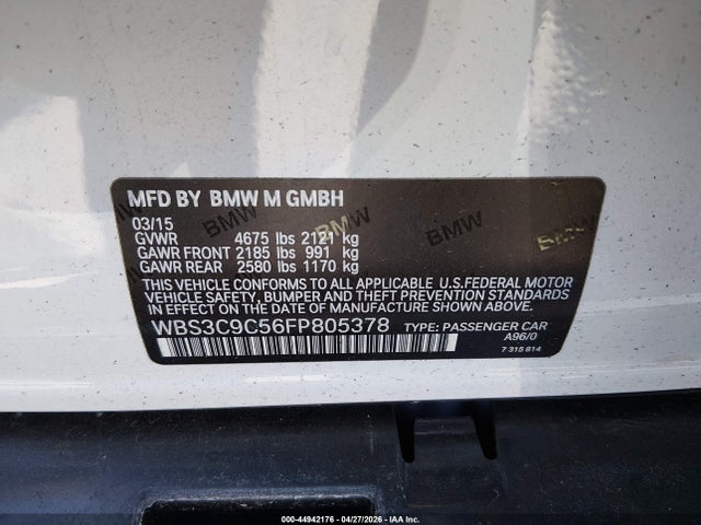 Продажа на аукционе авто 2015 Bmw M3, vin: WBS3C9C56FP805378, номер лота: 44942176