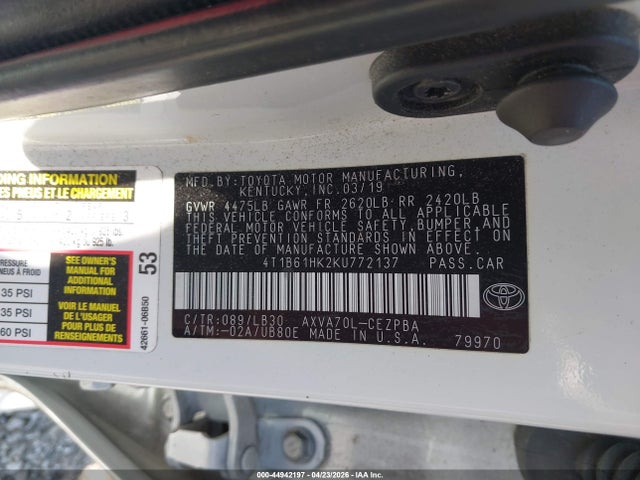 4T1B61HK2KU772137 Toyota CAMRY XSE