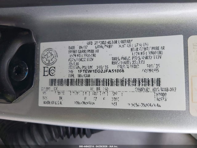 Aukcja sprzedaży 2018 Ford F-150 Limited, vin: 1FTEW1EG2JFA51868, numer aukcji: 44942214