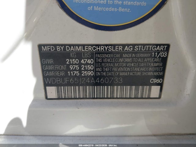 Продаж на аукціоні авто 2004 Mercedes-benz E 320, vin: WDBUF65J24A460733, номер лоту: 44942219