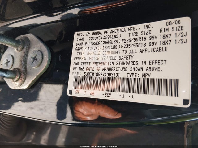 44942224 :رقم المزاد ، 5J8TB18527A003131 vin ، 2007 Acura Rdx مزاد بيع