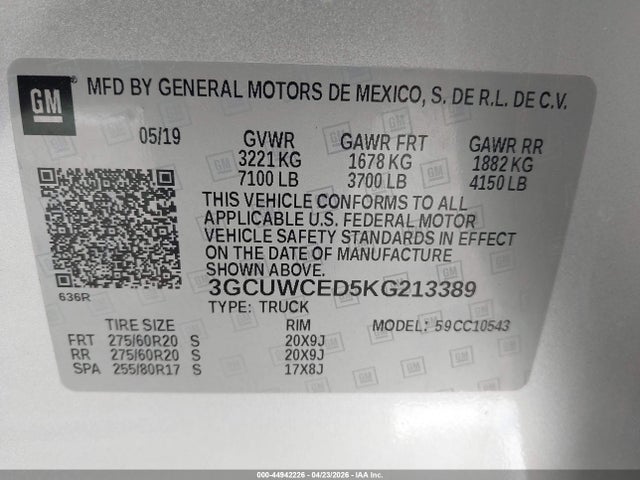 3GCUWCED5KG213389 Chevrolet Silverado 1500 Lt