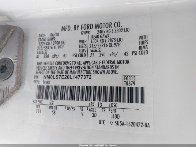 Продажа на аукционе авто 2020 Ford Transit Connect Xl, vin: NM0LS7E20L1477372, номер лота: 44942251