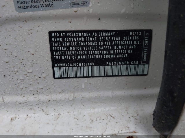 2012 Volkswagen Gti 4-door მანქანა იყიდება აუქციონზე, vin: WVWHV7AJ6CW267603, აუქციონის ნომერი: 44942296