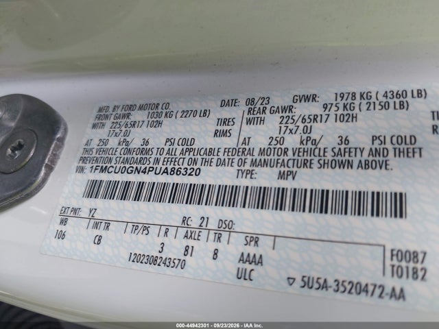 Продажа на аукционе авто 2023 Ford Escape Active, vin: 1FMCU0GN4PUA86320, номер лота: 44942301