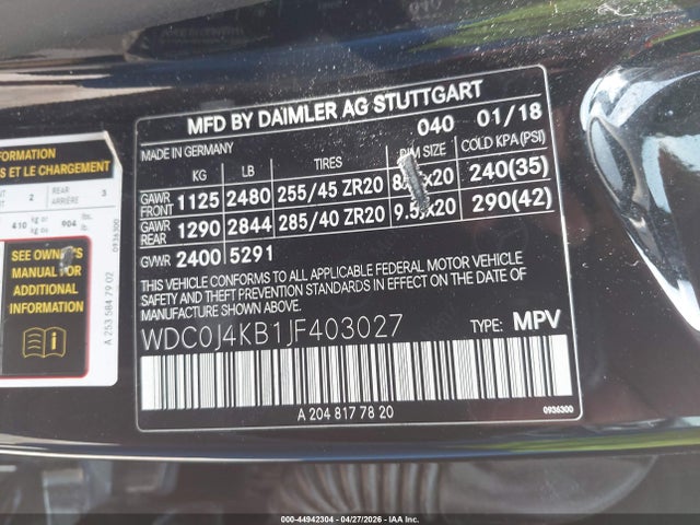 WDC0J4KB1JF403027 Mercedes-Benz Glc 300 Coupe 4matic