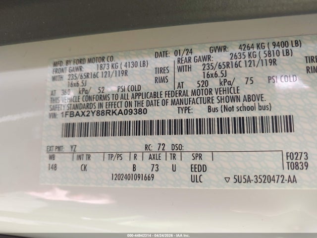 1FBAX2Y88RKA09380 Ford Transit-350 Passenger Van Xlt
