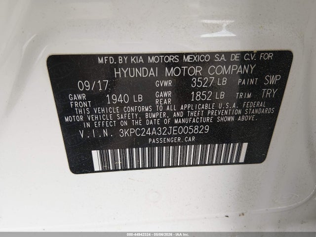 Aukcja sprzedaży 2018 Hyundai Accent Se, vin: 3KPC24A32JE005829, numer aukcji: 44942324