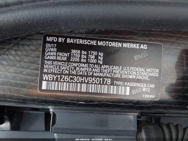Продажа на аукционе авто 2017 Bmw I3 94 Ah, vin: WBY1Z6C30HV950178, номер лота: 44942328