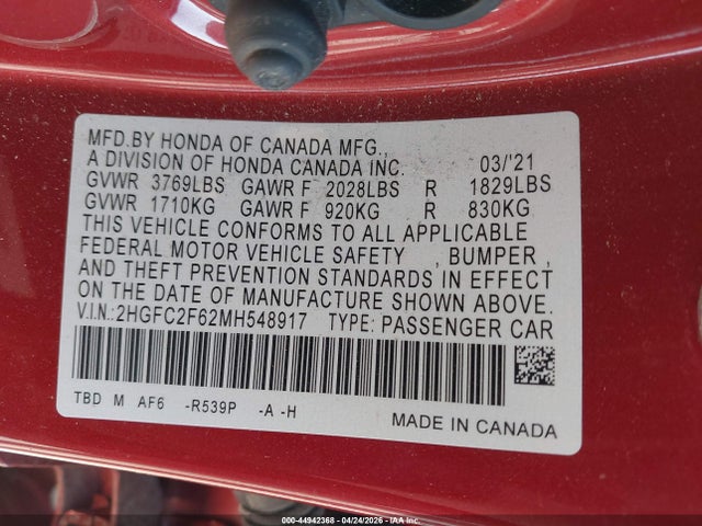 Honda Civic Lx 2021 2HGFC2F62MH548917 Image 9