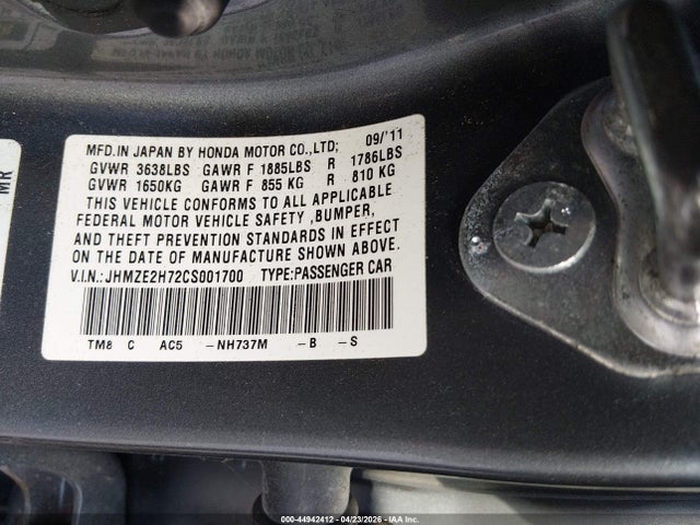 Продажа на аукционе авто 2012 Honda Insight Ex, vin: JHMZE2H72CS001700, номер лота: 44942412