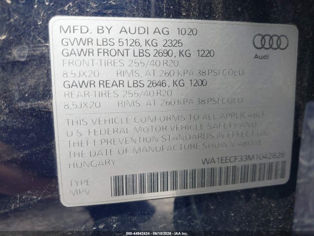 Продажа на аукционе авто 2021 Audi Q3 Premium Plus 45 Tfsi S Line Quattro Tiptronic, vin: WA1EECF33M1042828, номер лота: 44942424
